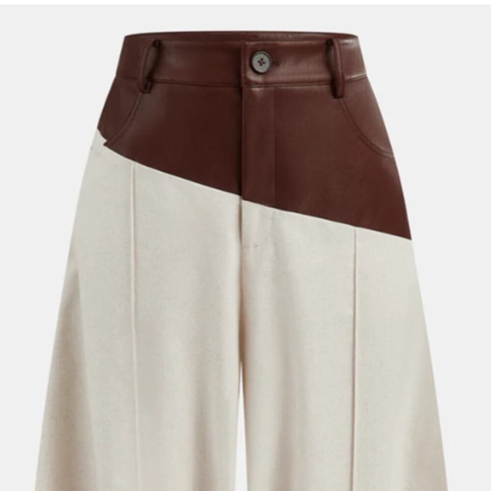 Commense Faux Leather Paneled Balloon Linen Pants L NWT Quiet Luxury Minimalist